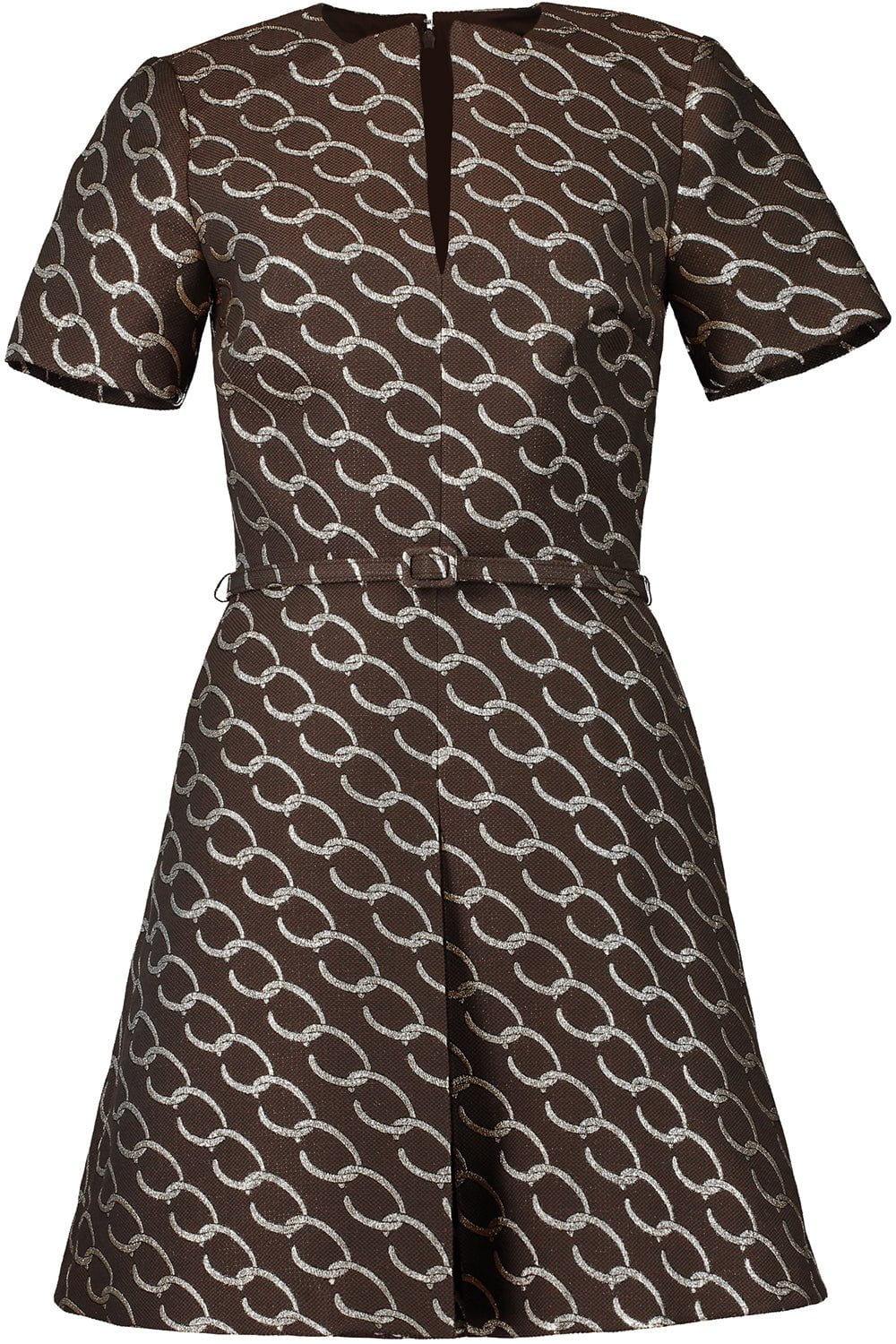 OSCAR DE LA RENTA-Split Neck Logo Chain Dress-