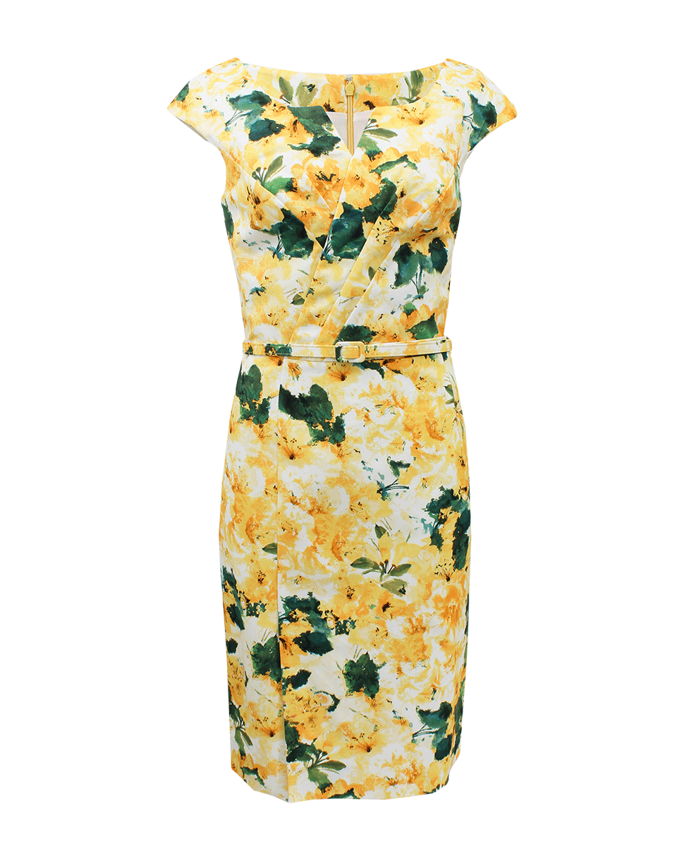 OSCAR DE LA RENTA-Split Scoop Neck Dress With Belt-