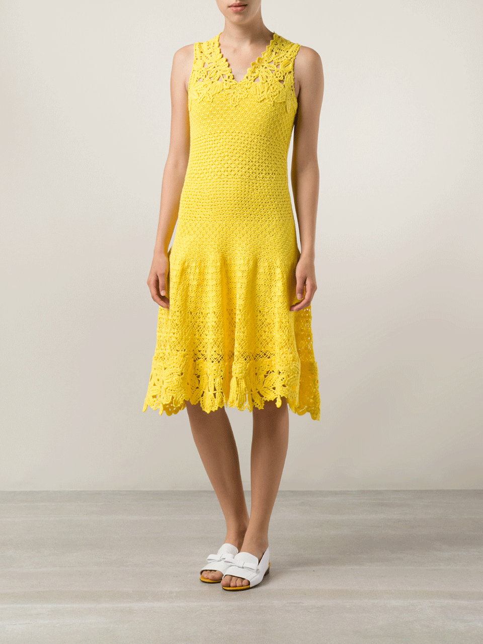 OSCAR DE LA RENTA-Drop Waist Crochet Dress-