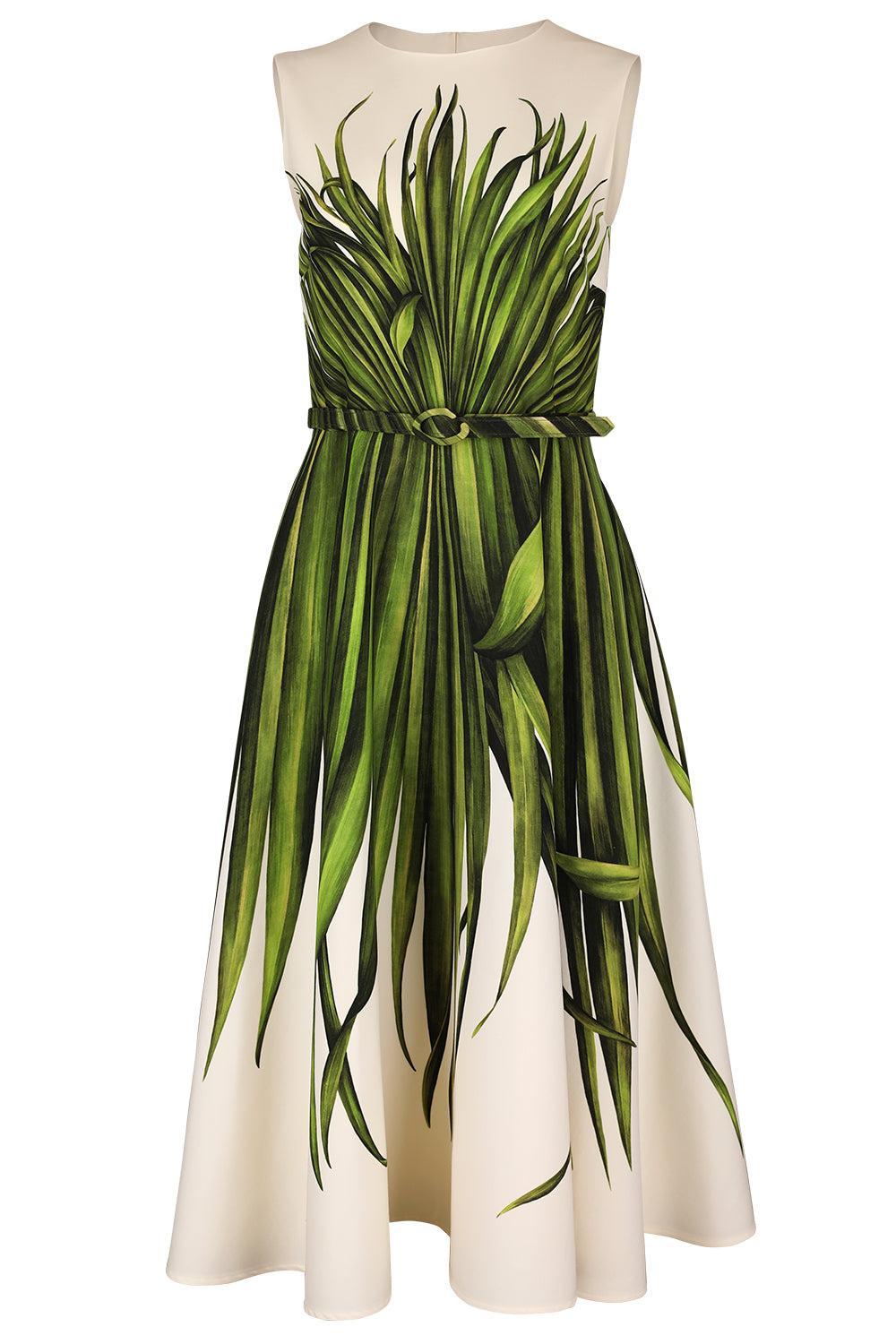 Palm Leaves Dress-CREAM-6-CLOTHINGDRESSCASUAL-OSCAR DE LA RENTA