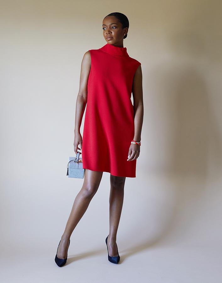 OSCAR DE LA RENTA-Back Tie Scarf Shift Dress-