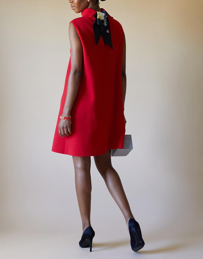 OSCAR DE LA RENTA-Back Tie Scarf Shift Dress-