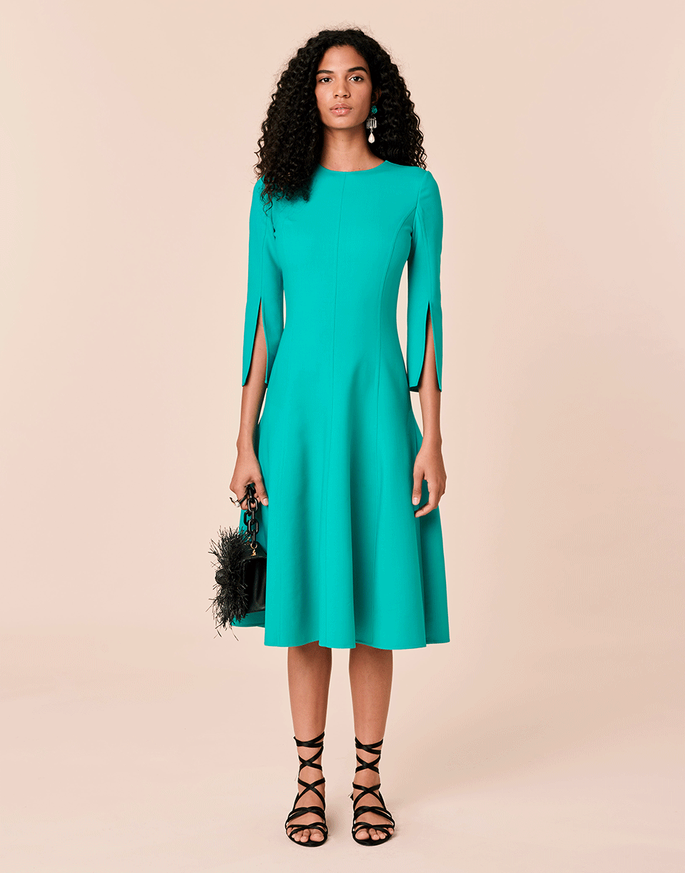 OSCAR DE LA RENTA-Split Elbow Sleeve Double Face Dress-