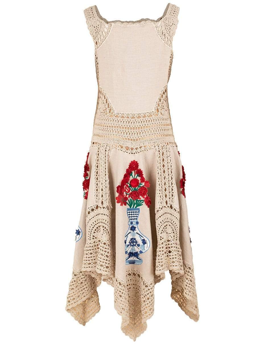 OSCAR DE LA RENTA-Crochet Linen Handkerchief Dress-