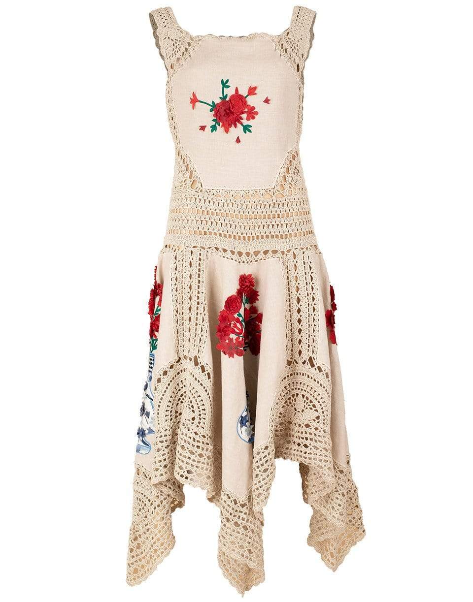 OSCAR DE LA RENTA-Crochet Linen Handkerchief Dress-