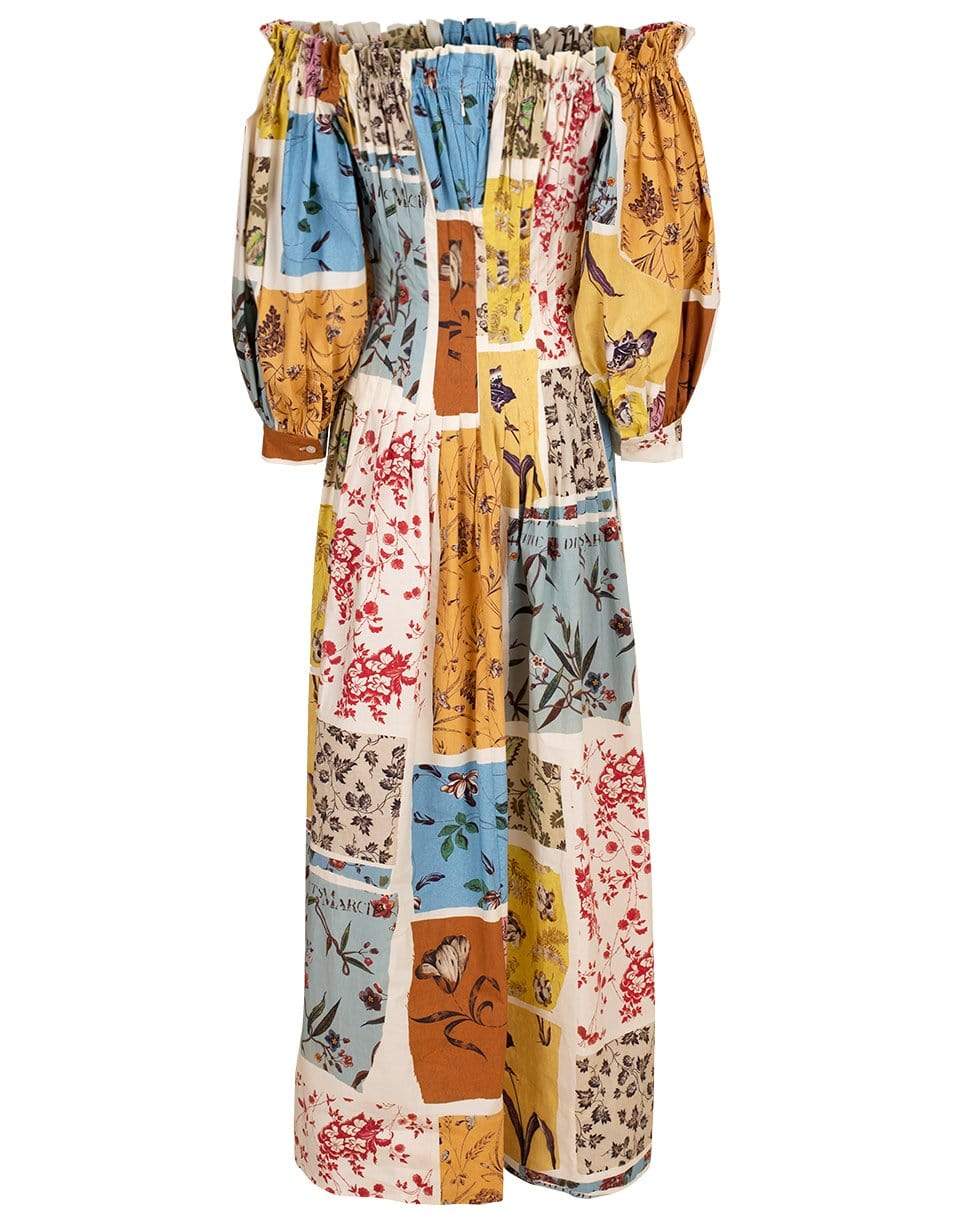OSCAR DE LA RENTA-Off-the-Shoulder Patchwork Dress-