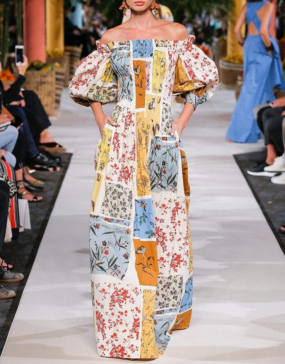OSCAR DE LA RENTA-Off-the-Shoulder Patchwork Dress-