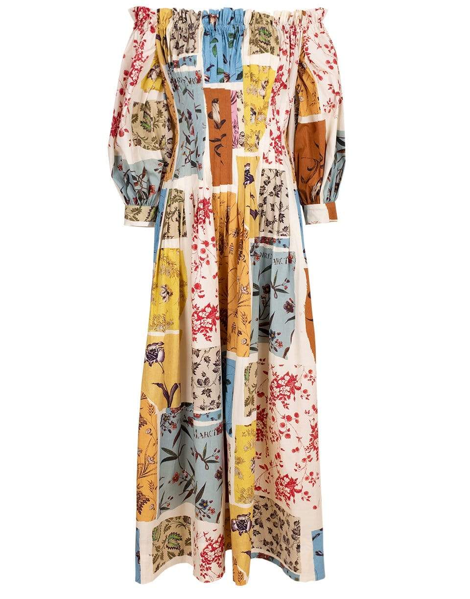 OSCAR DE LA RENTA-Off-the-Shoulder Patchwork Dress-