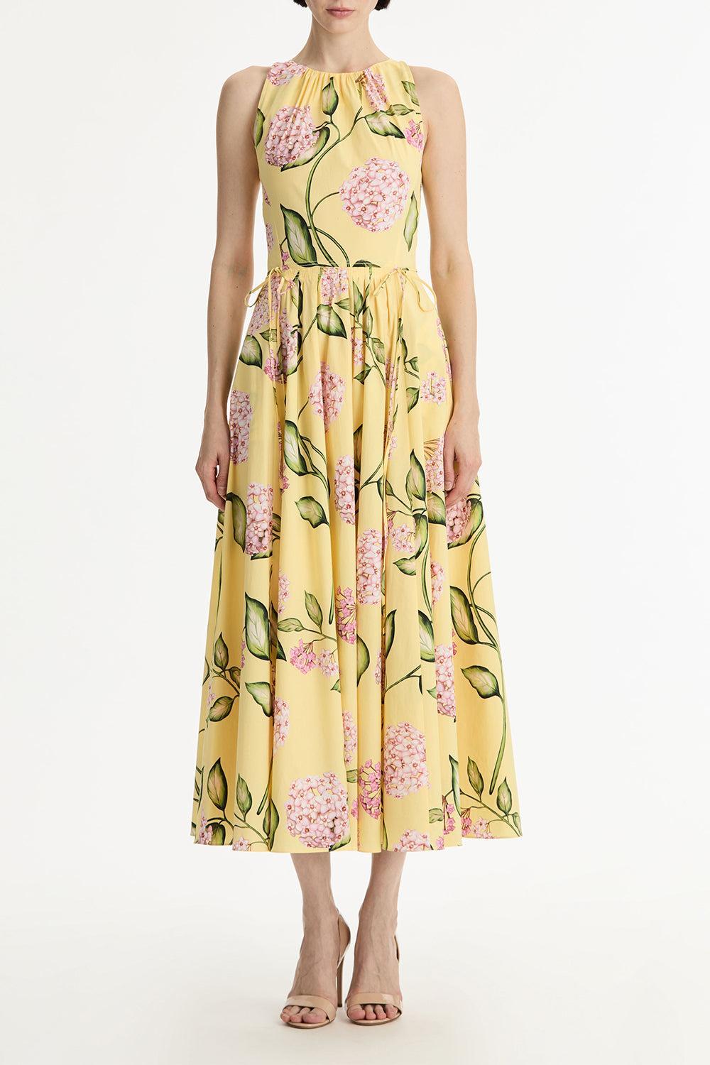Sleeveless Floral Tie Waist Day Dress-FLORAL-2-CLOTHINGDRESSCASUAL-OSCAR DE LA RENTA