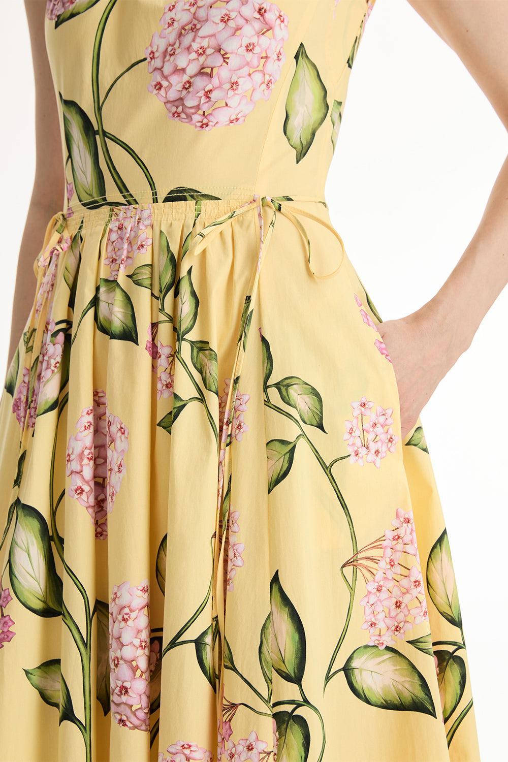 Sleeveless Floral Tie Waist Day Dress-FLORAL-2-CLOTHINGDRESSCASUAL-OSCAR DE LA RENTA