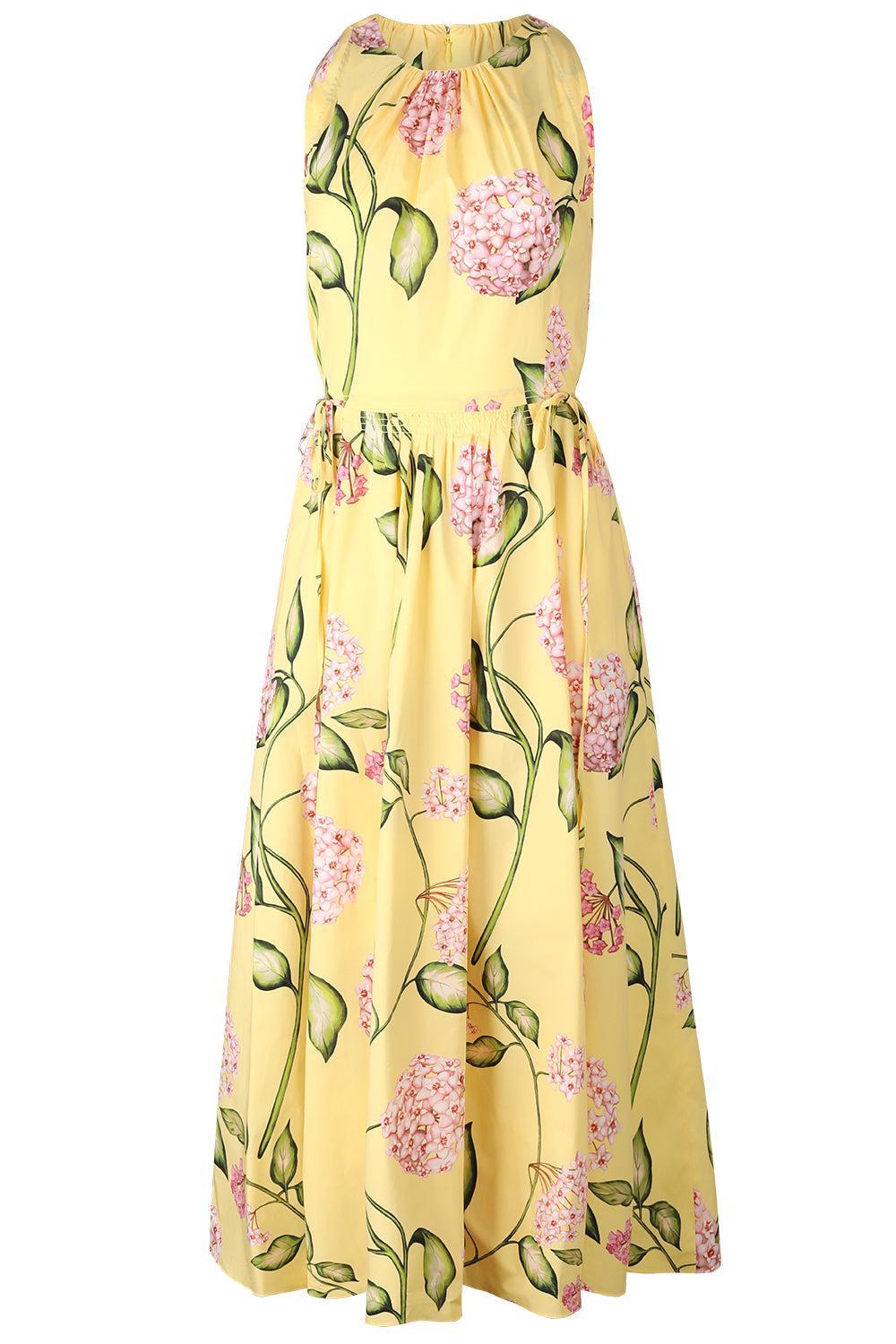 Sleeveless Floral Tie Waist Day Dress-FLORAL-2-CLOTHINGDRESSCASUAL-OSCAR DE LA RENTA