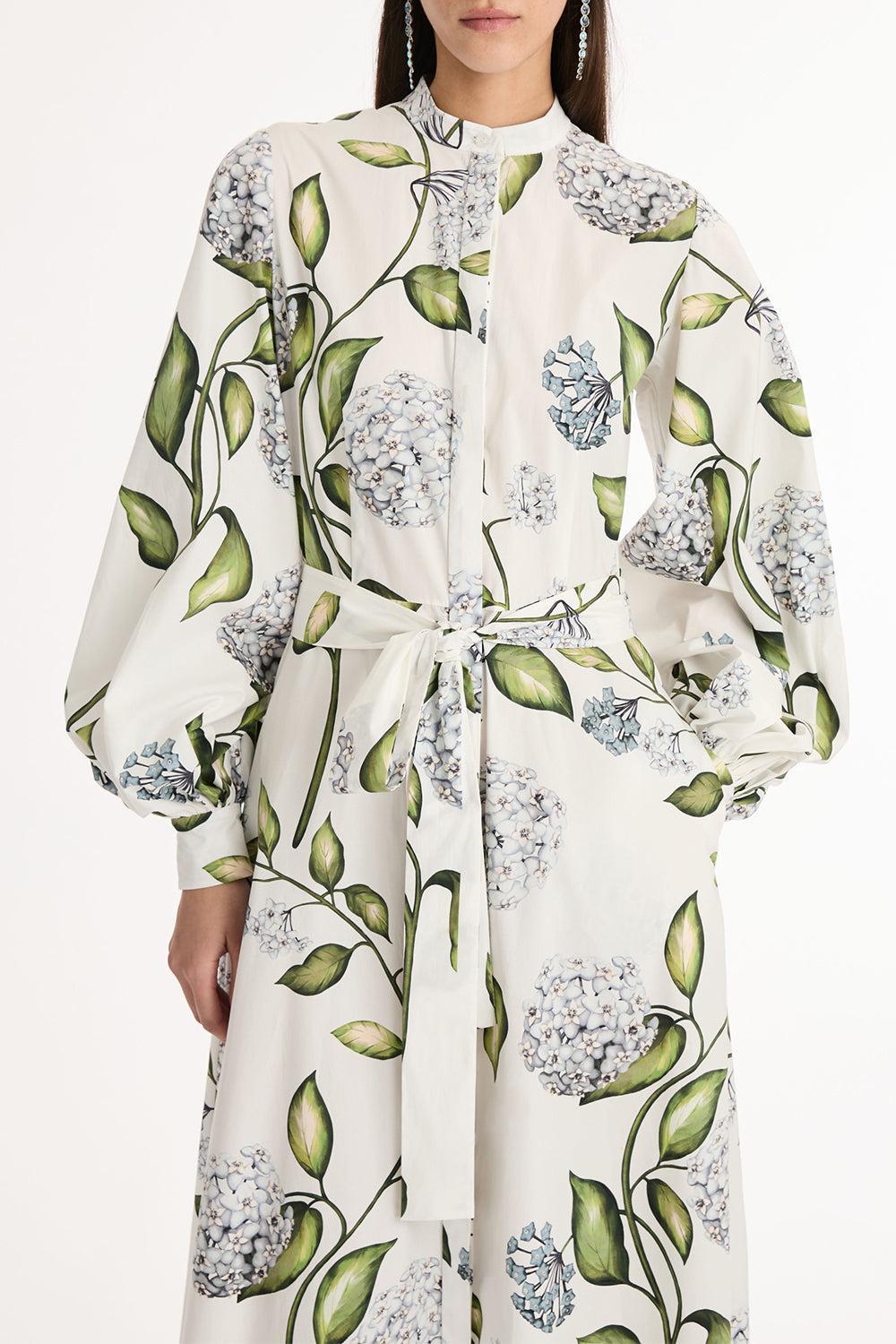 Long Sleeve Porcelain Flowers Caftan-FLORAL-XS-CLOTHINGDRESSCASUAL-OSCAR DE LA RENTA