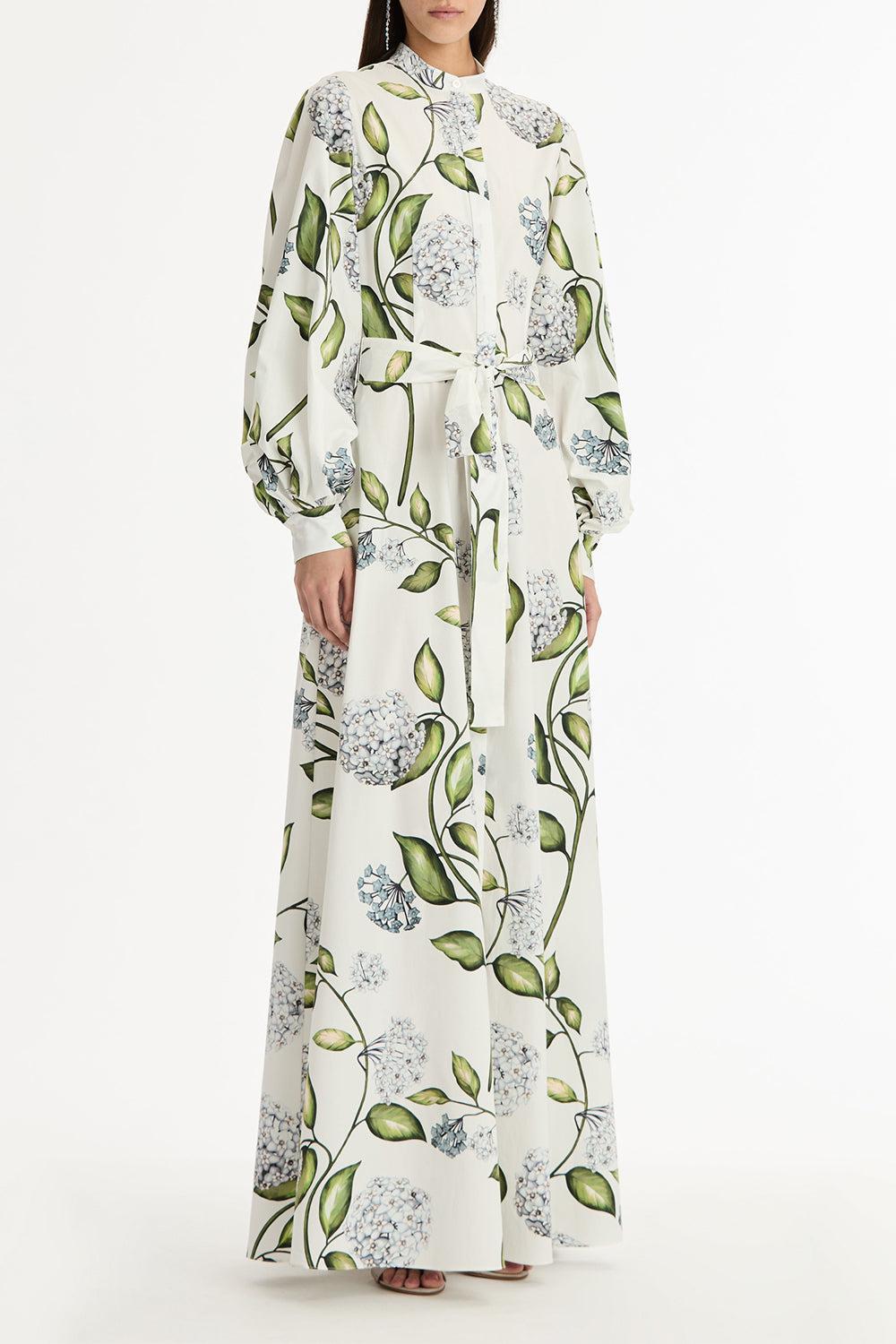 Long Sleeve Porcelain Flowers Caftan-FLORAL-XS-CLOTHINGDRESSCASUAL-OSCAR DE LA RENTA
