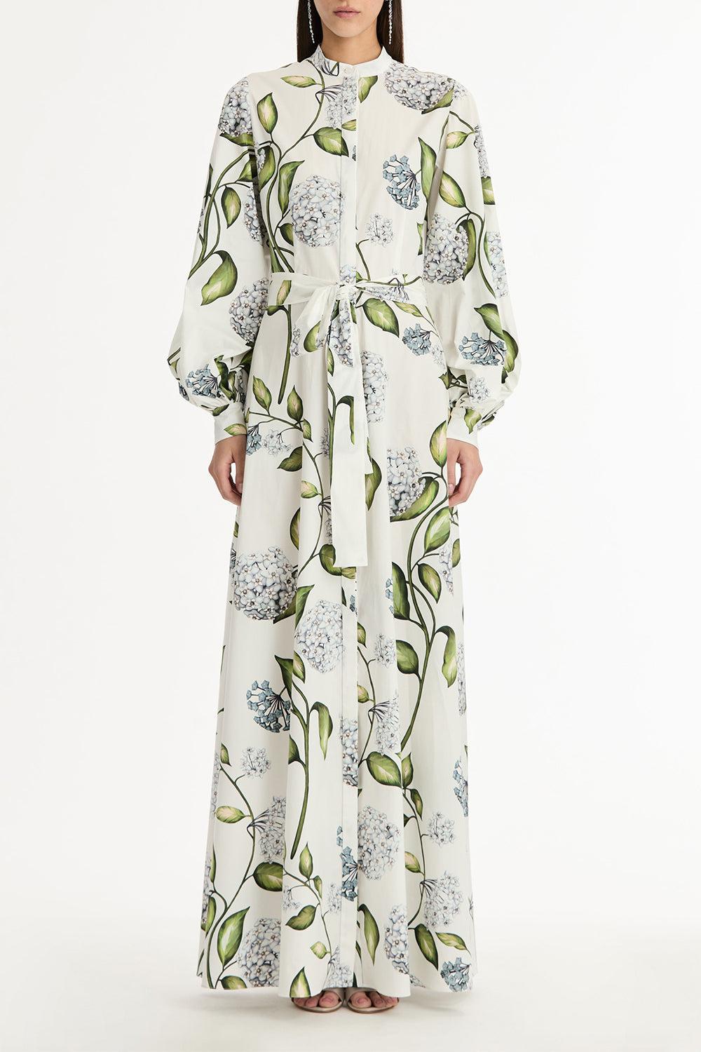 Long Sleeve Porcelain Flowers Caftan-FLORAL-XS-CLOTHINGDRESSCASUAL-OSCAR DE LA RENTA