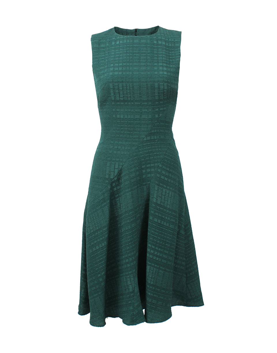 OSCAR DE LA RENTA-Jewel Neck Flared Skirt Dress-