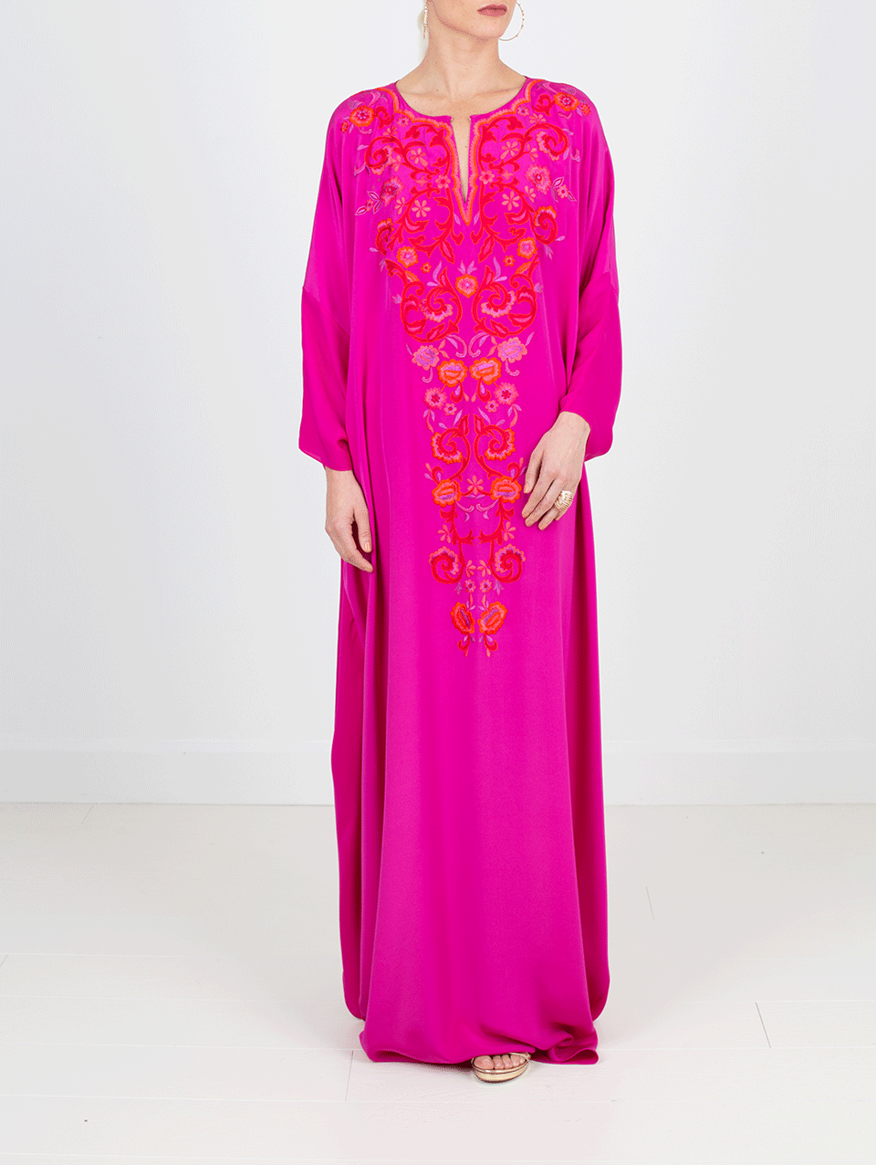 OSCAR DE LA RENTA-Embroidered Caftan-FUCHIA