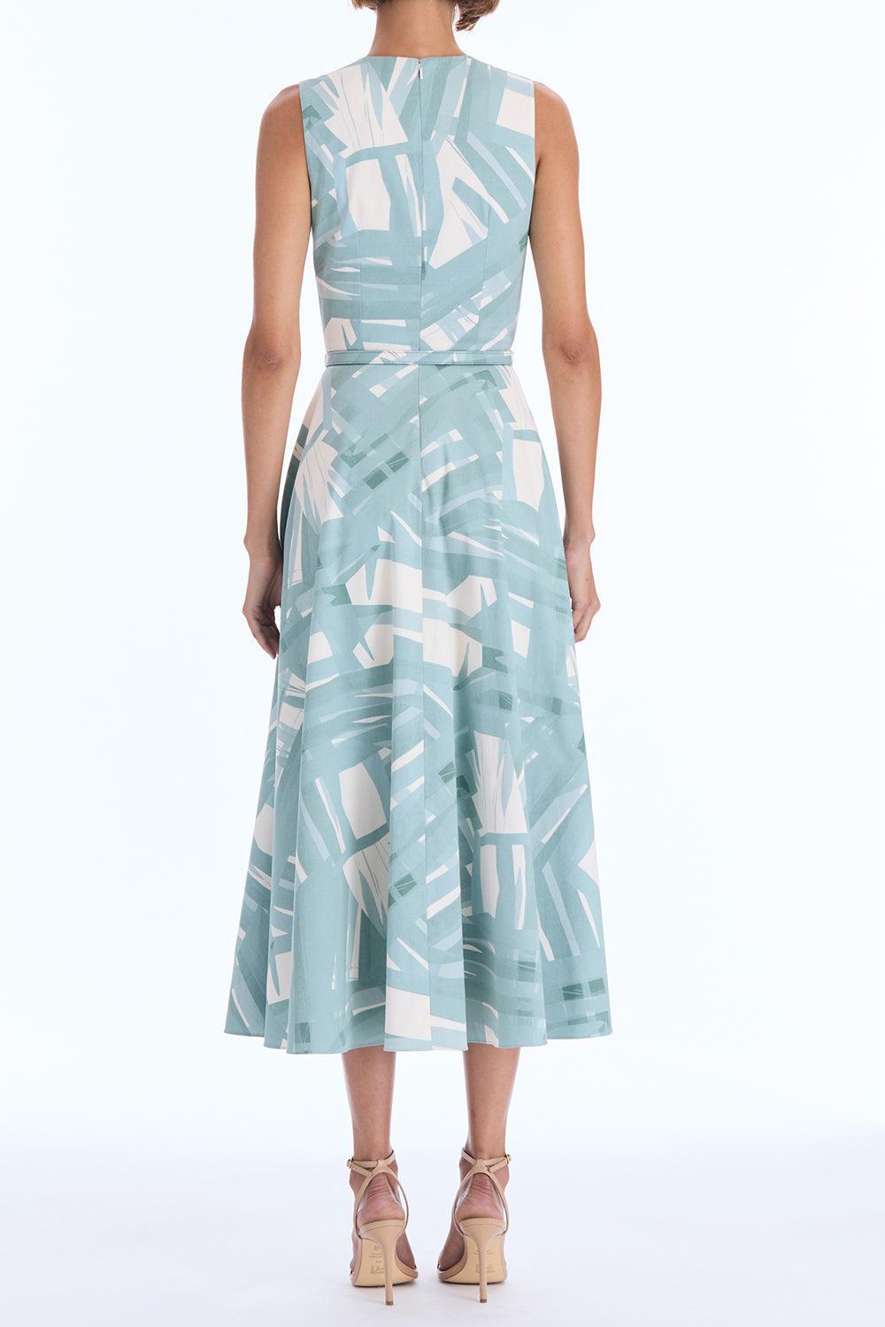 Sleeveless Striped Plaid Poplin Day Dress-GREEN-4-CLOTHINGDRESSCASUAL-OSCAR DE LA RENTA