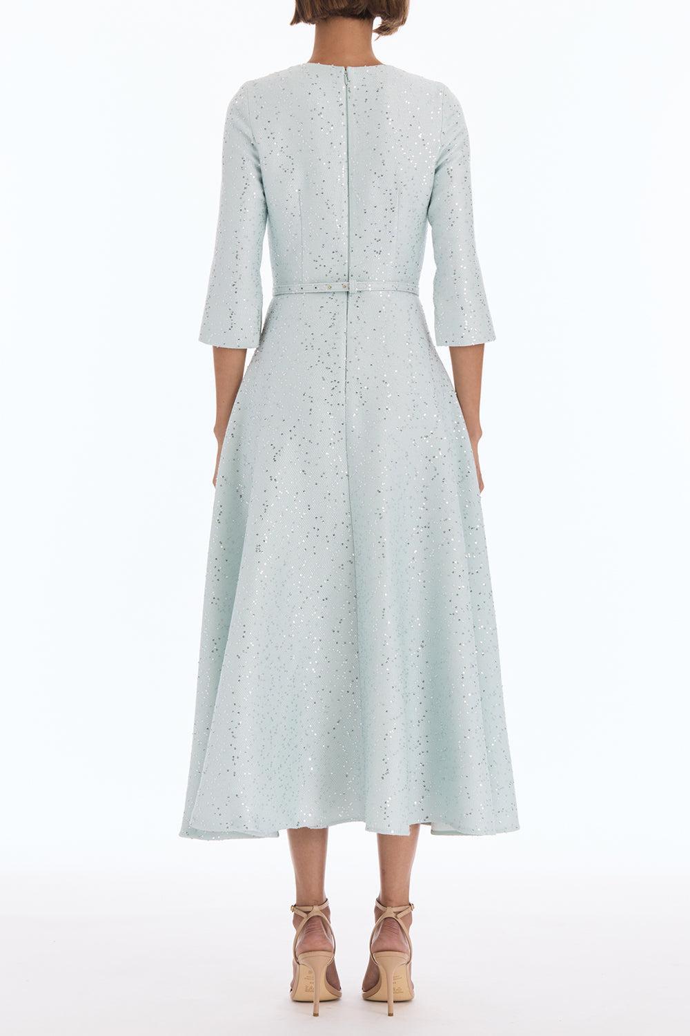 Midi Sleeve Sequin Tweed Day Dress-GREEN-6-CLOTHINGDRESSCASUAL-OSCAR DE LA RENTA