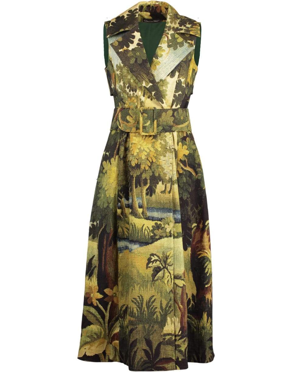 OSCAR DE LA RENTA-Printed Sleeveless Trench Dress-
