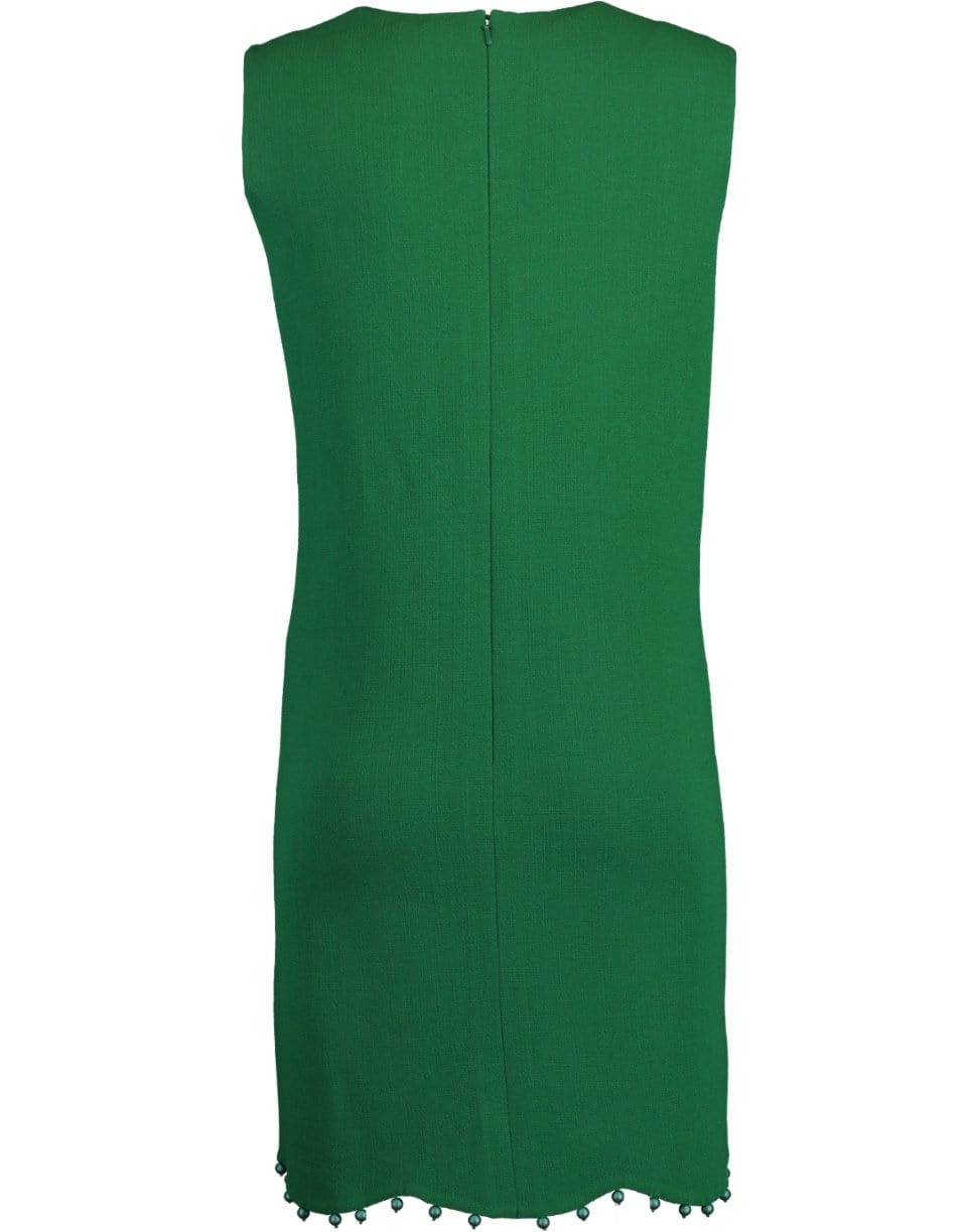OSCAR DE LA RENTA-Hunter Green Ball Trim Sleeveless Shift Dress-