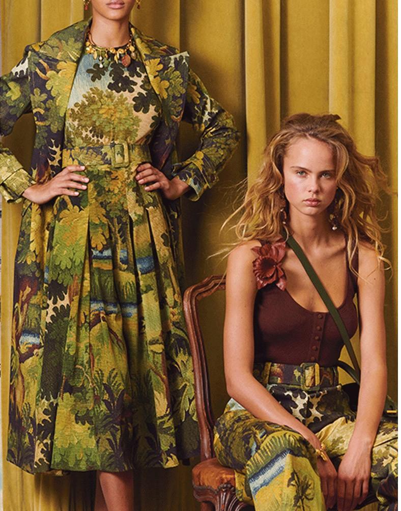 OSCAR DE LA RENTA-Sleeveless Printed Day Dress-HUNTER