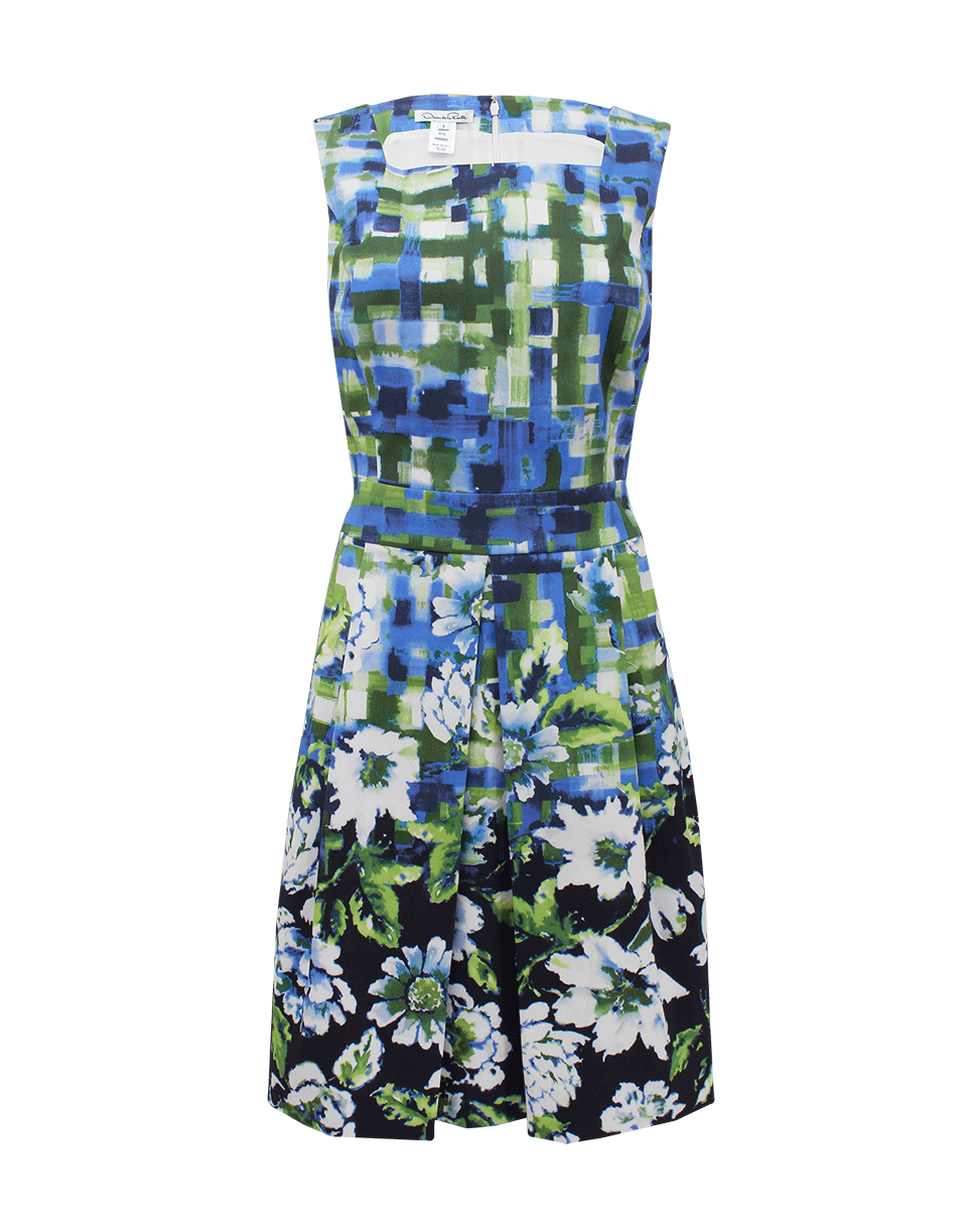 OSCAR DE LA RENTA-Sleeveless Inverted Pleat Print Dress-