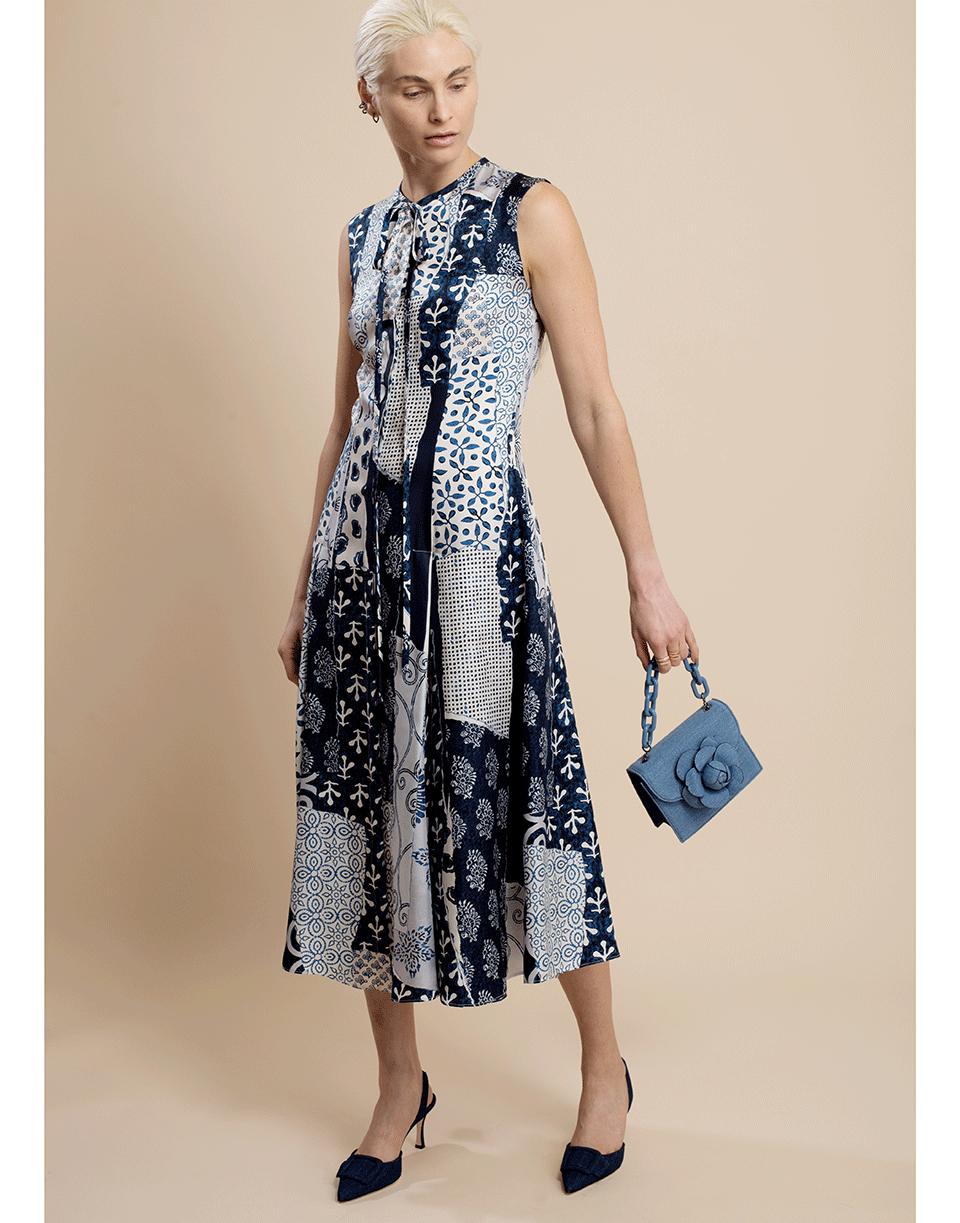 OSCAR DE LA RENTA-Patchwork Silk Shirt Dress-