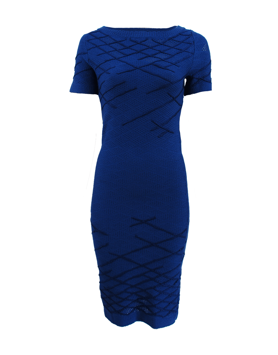OSCAR DE LA RENTA-Short Sleeve Bateau Neck Dress-