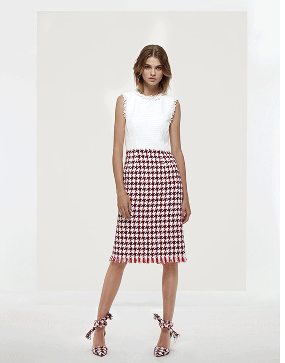 OSCAR DE LA RENTA-Houndstooth Dress With Ivory Top-