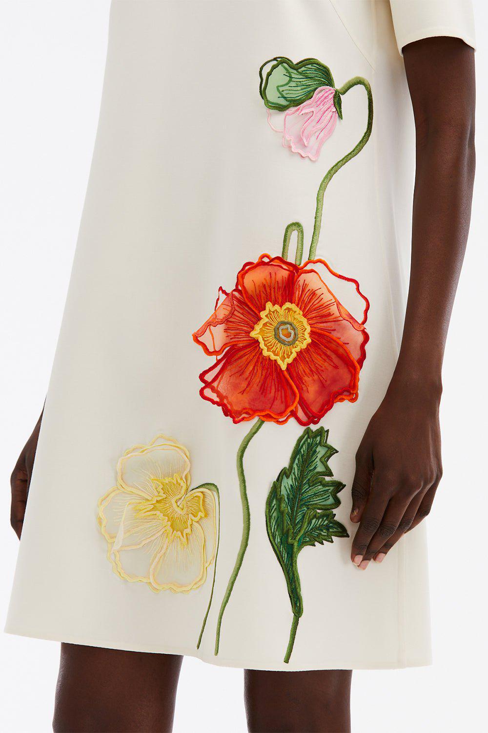 OSCAR DE LA RENTA-Painted Poppies Shift Dress - Ivory-
