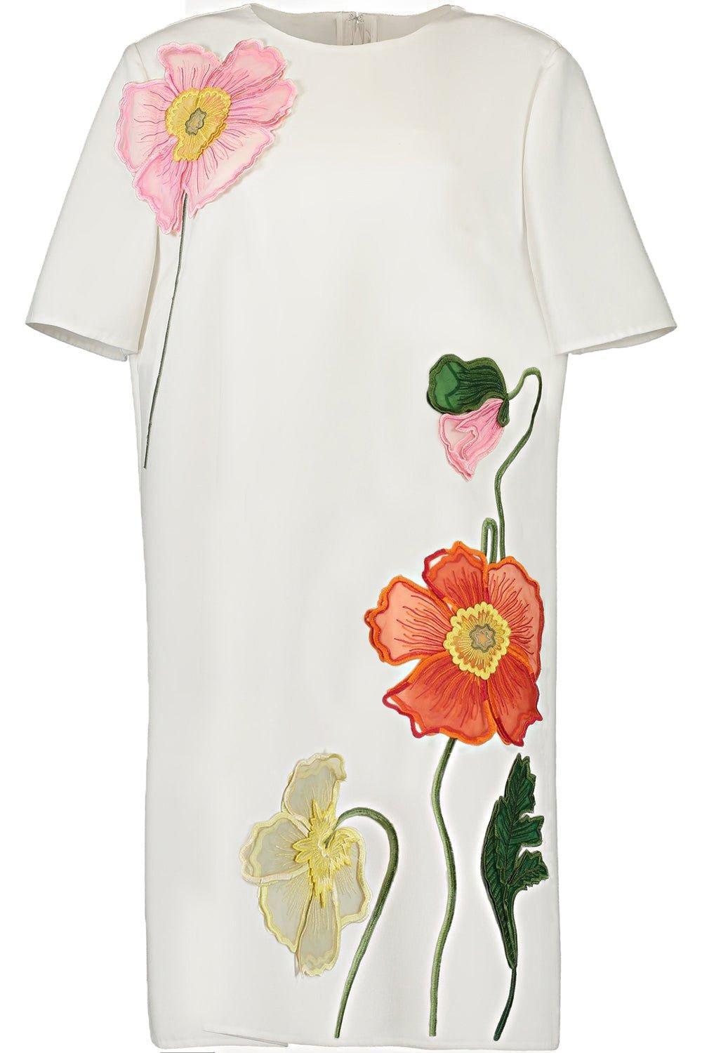 OSCAR DE LA RENTA-Painted Poppies Shift Dress - Ivory-