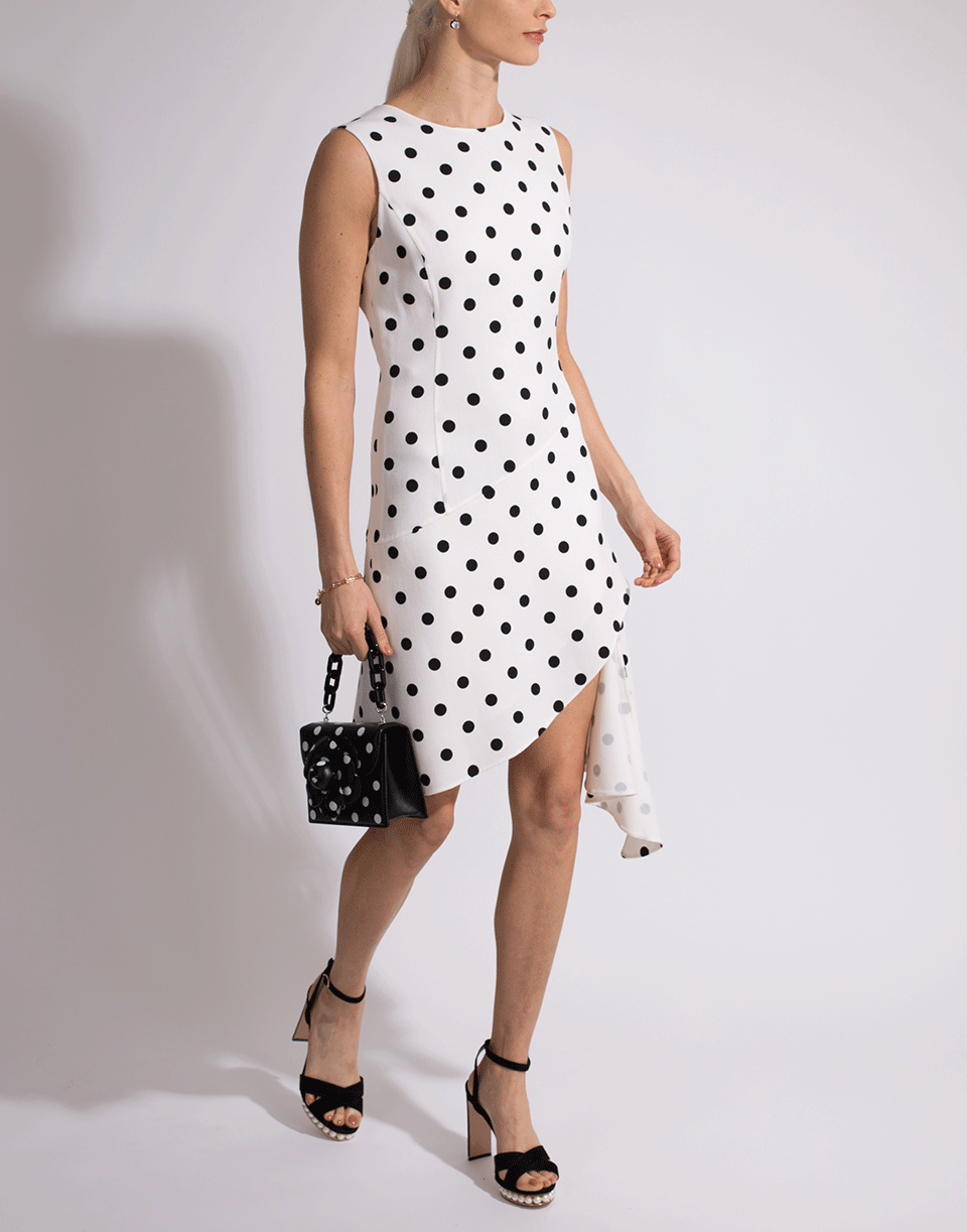 OSCAR DE LA RENTA-Jewel Neck Polka Dot Dress-