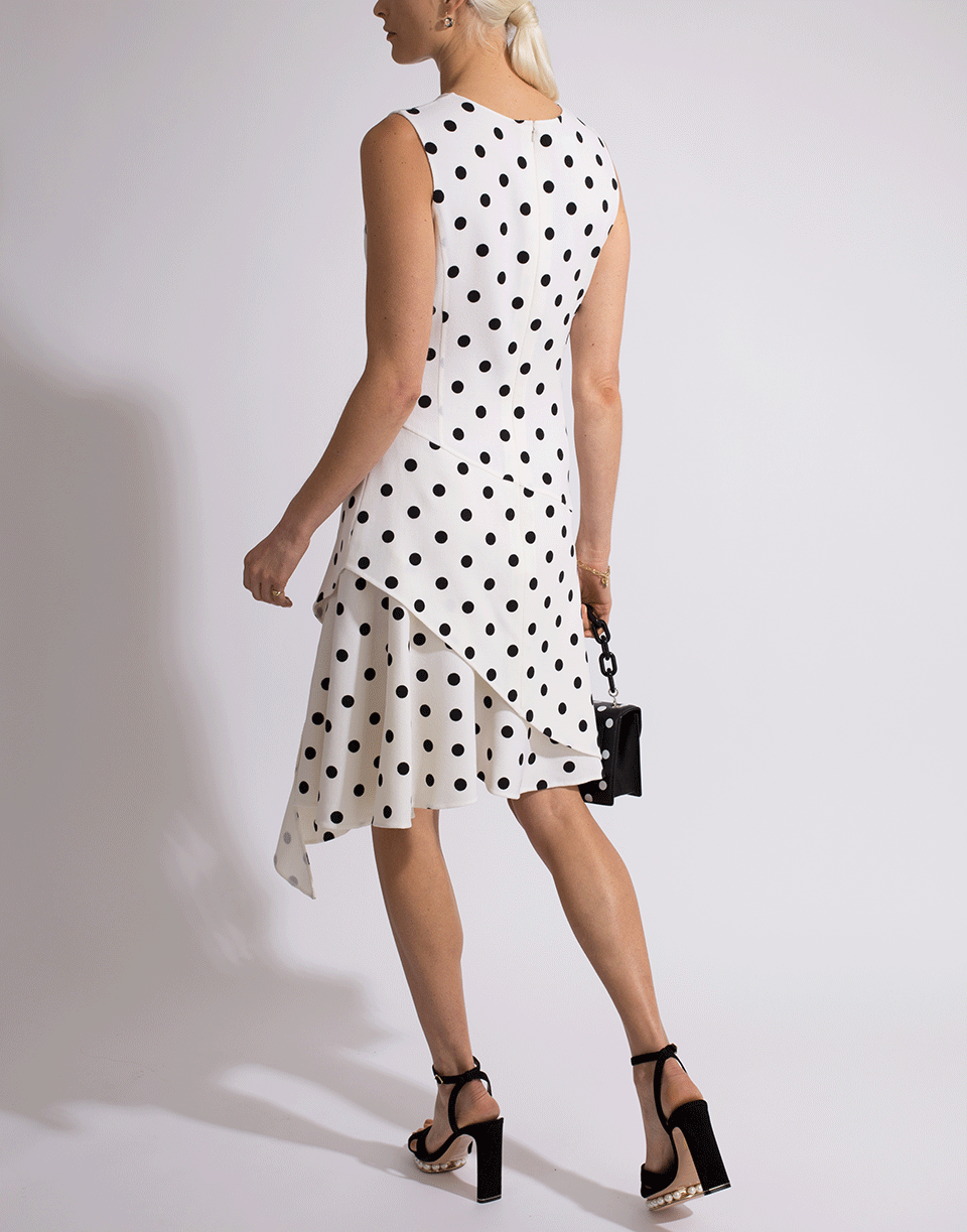 OSCAR DE LA RENTA-Jewel Neck Polka Dot Dress-