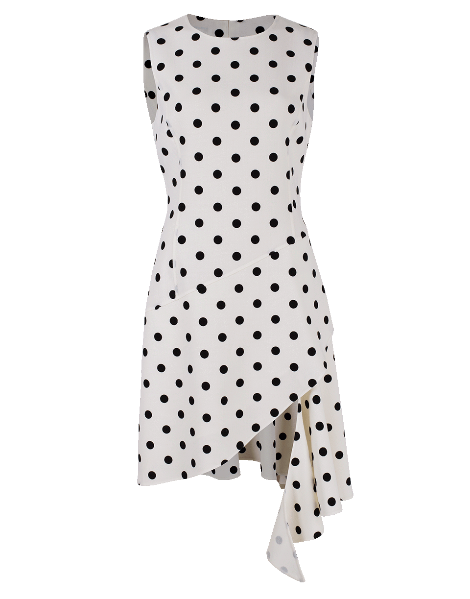 OSCAR DE LA RENTA-Jewel Neck Polka Dot Dress-