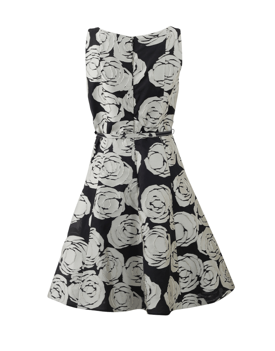OSCAR DE LA RENTA-Floral Applique Belted Dress-