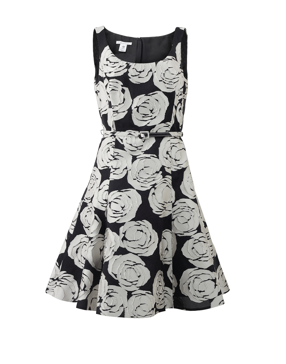 OSCAR DE LA RENTA-Floral Applique Belted Dress-