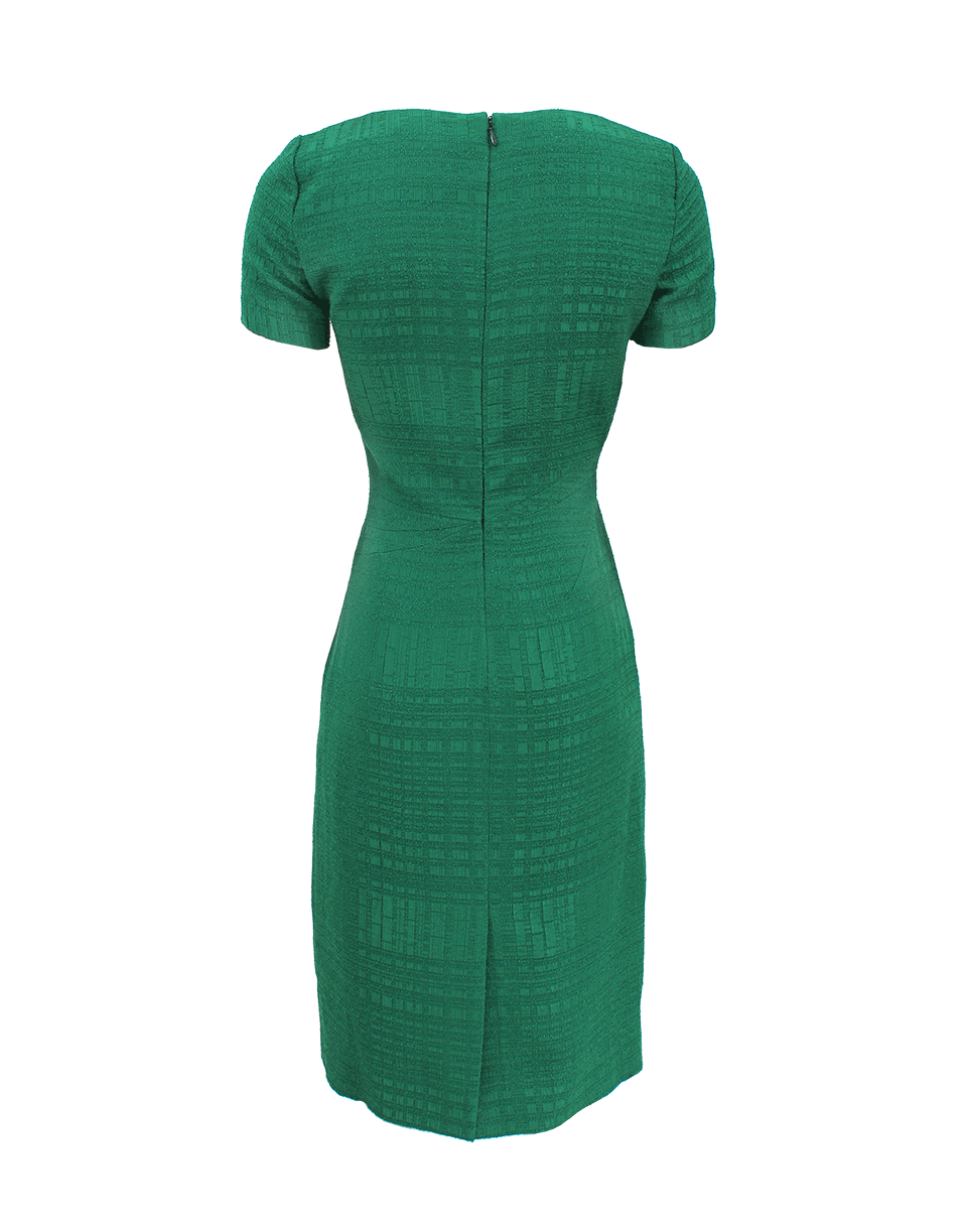 OSCAR DE LA RENTA-Short Sleeve Bateau Neck Sheath Dress-