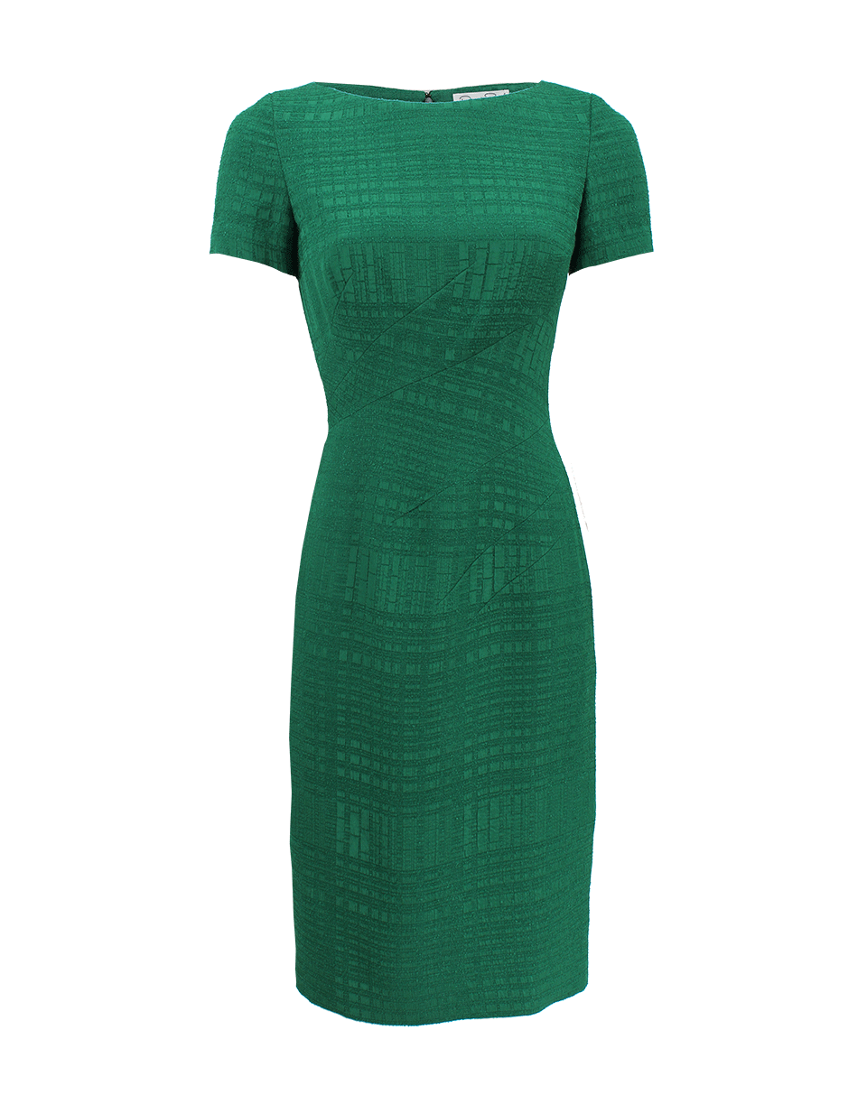 OSCAR DE LA RENTA-Short Sleeve Bateau Neck Sheath Dress-