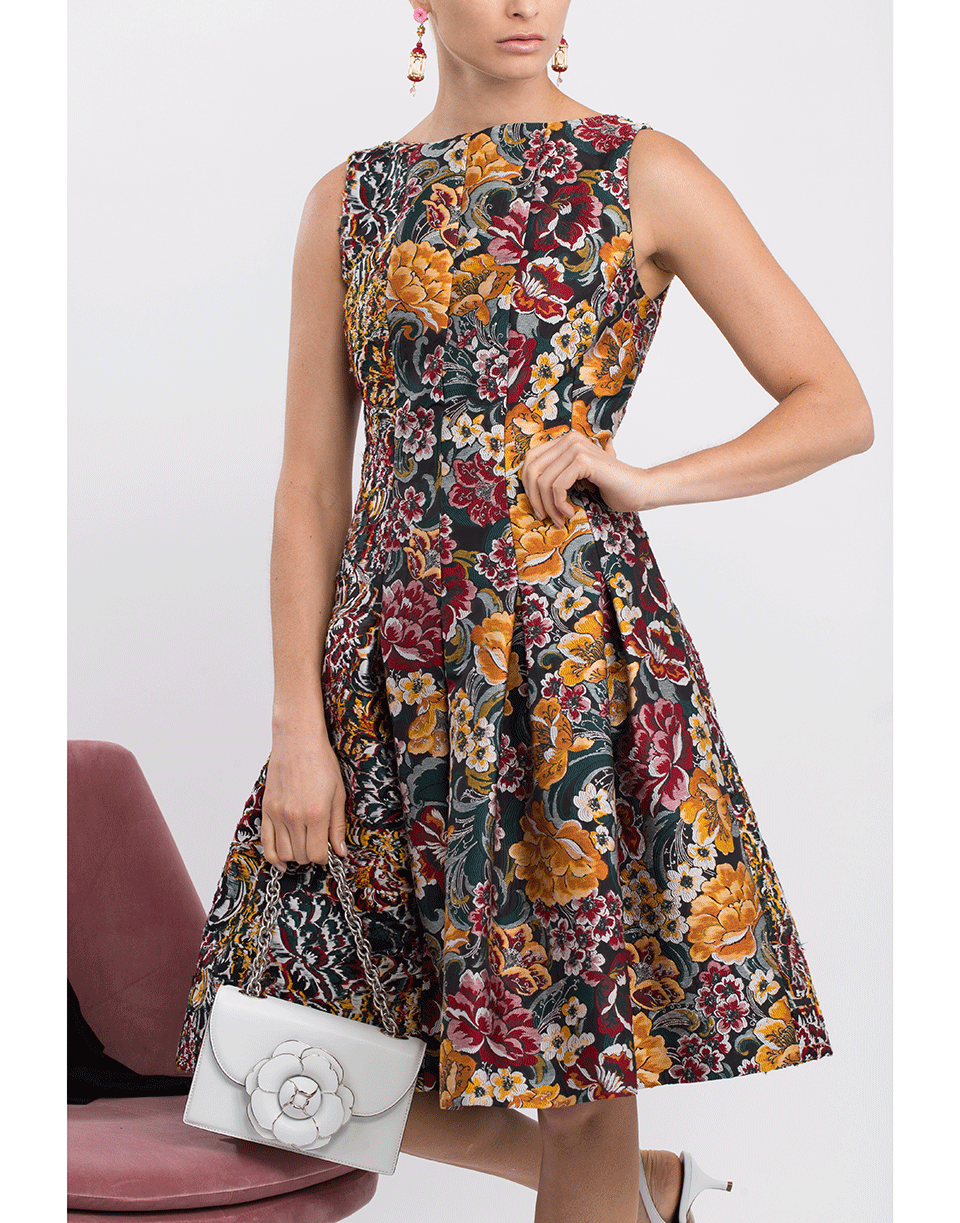 OSCAR DE LA RENTA-Floral Jacquard Midi Dress-JUNIPER