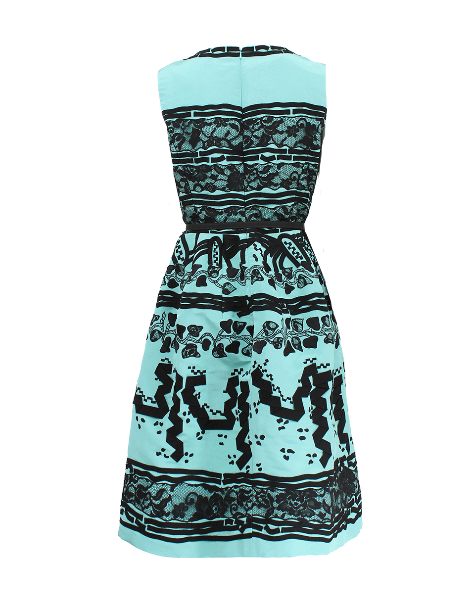 OSCAR DE LA RENTA-Sleeveless Lace Grosgrain Embroidered Dress-