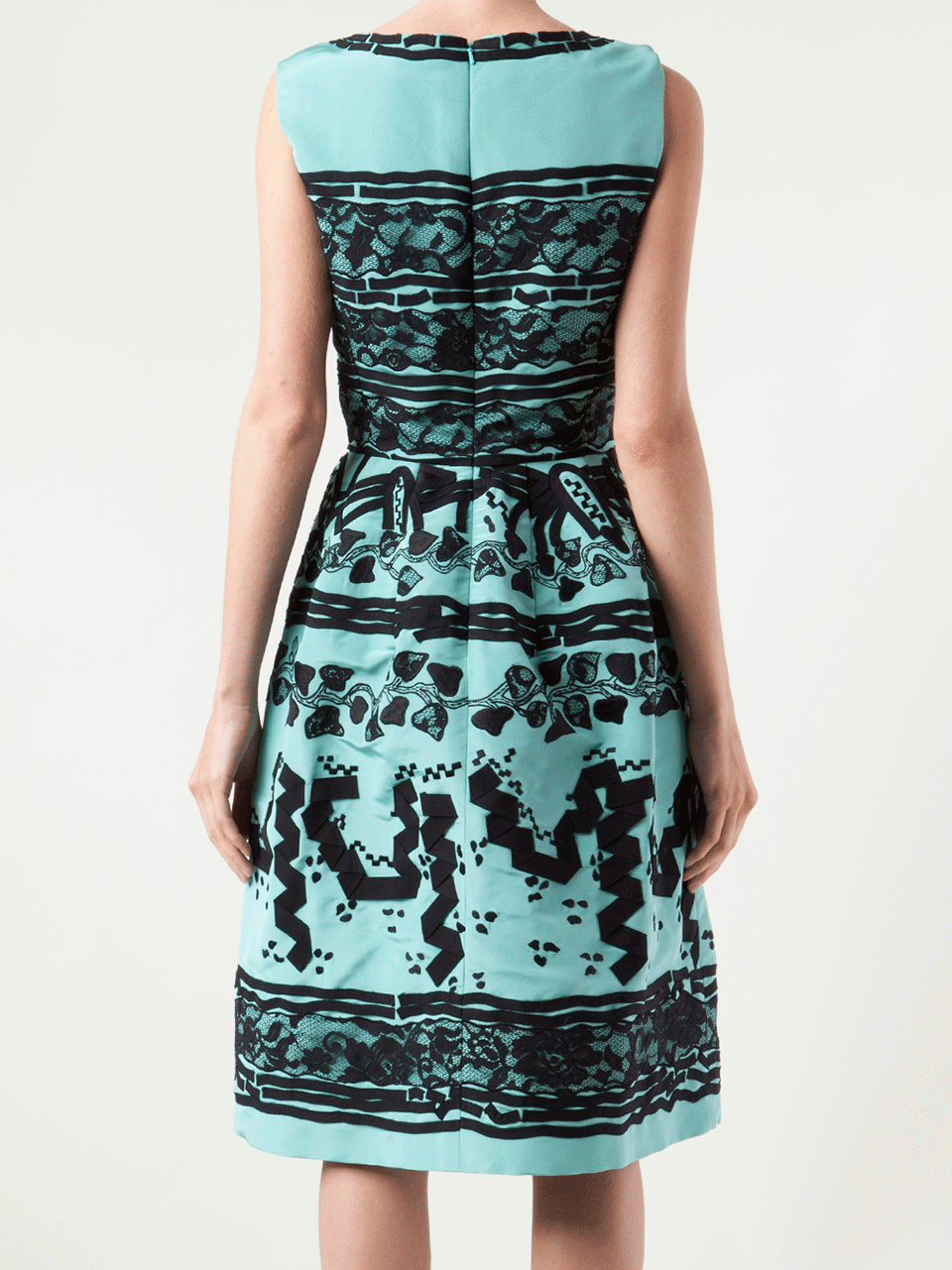 OSCAR DE LA RENTA-Sleeveless Lace Grosgrain Embroidered Dress-