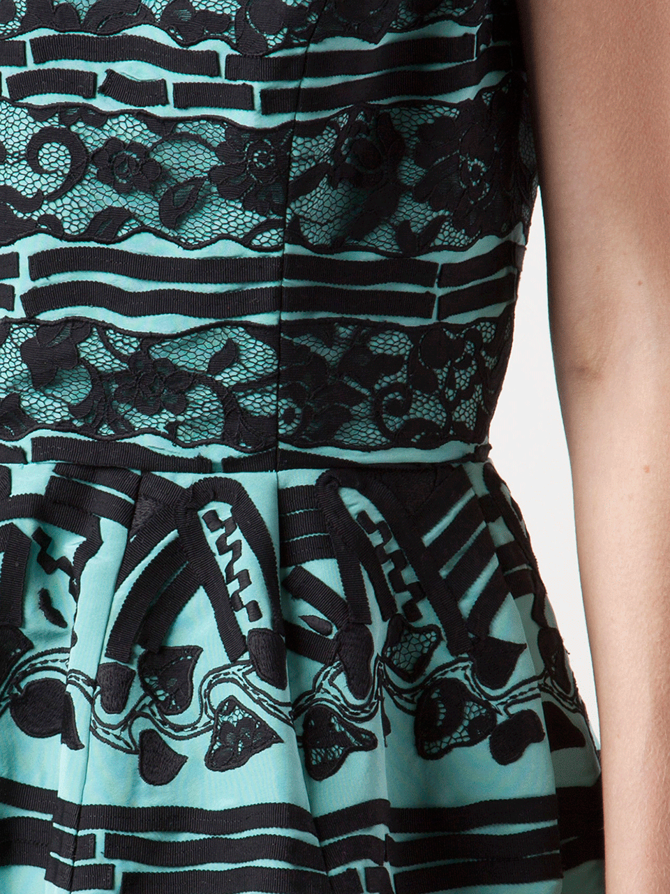 OSCAR DE LA RENTA-Sleeveless Lace Grosgrain Embroidered Dress-