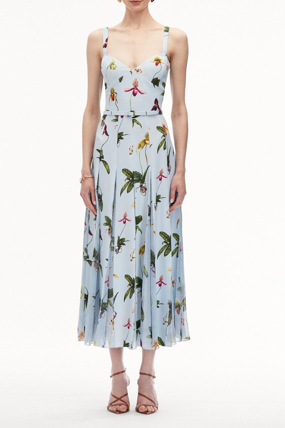 Orchids Day Dress-LTBLUMLT-4-CLOTHINGDRESSCASUAL-OSCAR DE LA RENTA