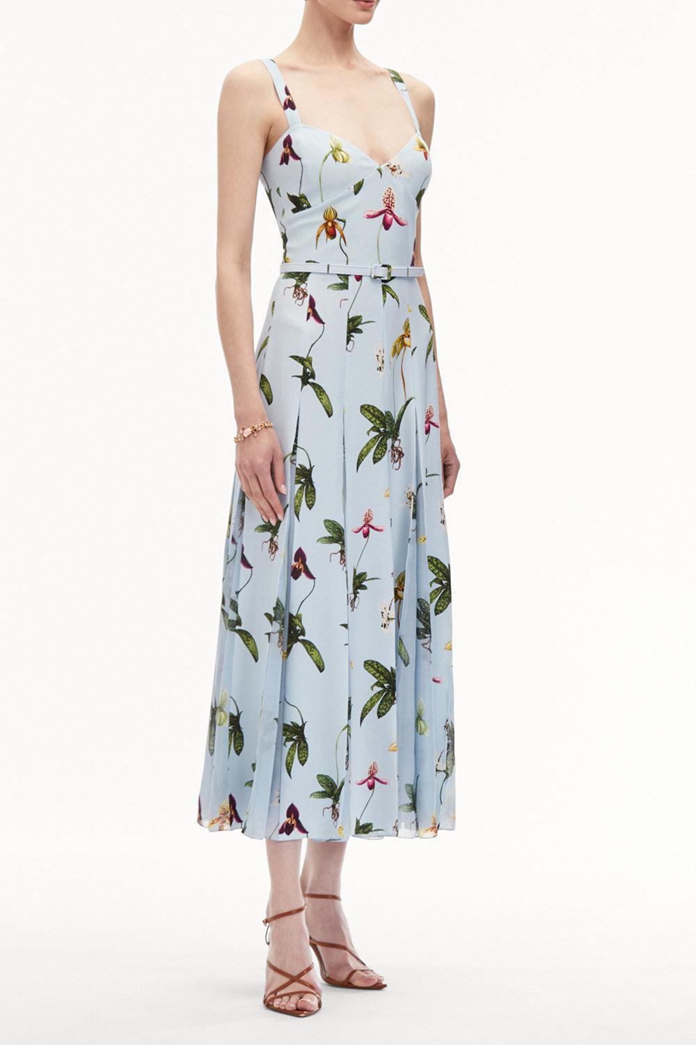 Orchids Day Dress-LTBLUMLT-4-CLOTHINGDRESSCASUAL-OSCAR DE LA RENTA