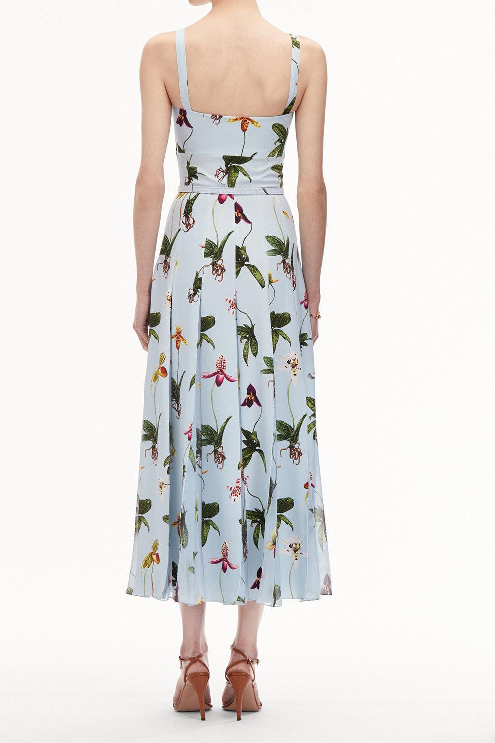 Orchids Day Dress-LTBLUMLT-4-CLOTHINGDRESSCASUAL-OSCAR DE LA RENTA