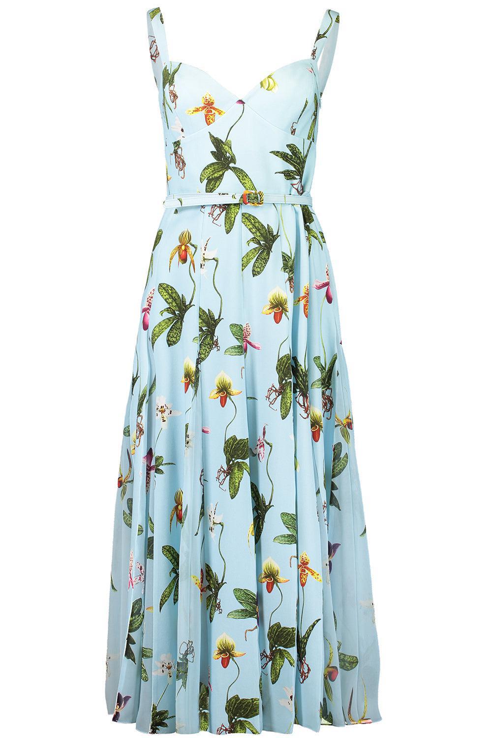 Orchids Day Dress-LTBLUMLT-4-CLOTHINGDRESSCASUAL-OSCAR DE LA RENTA