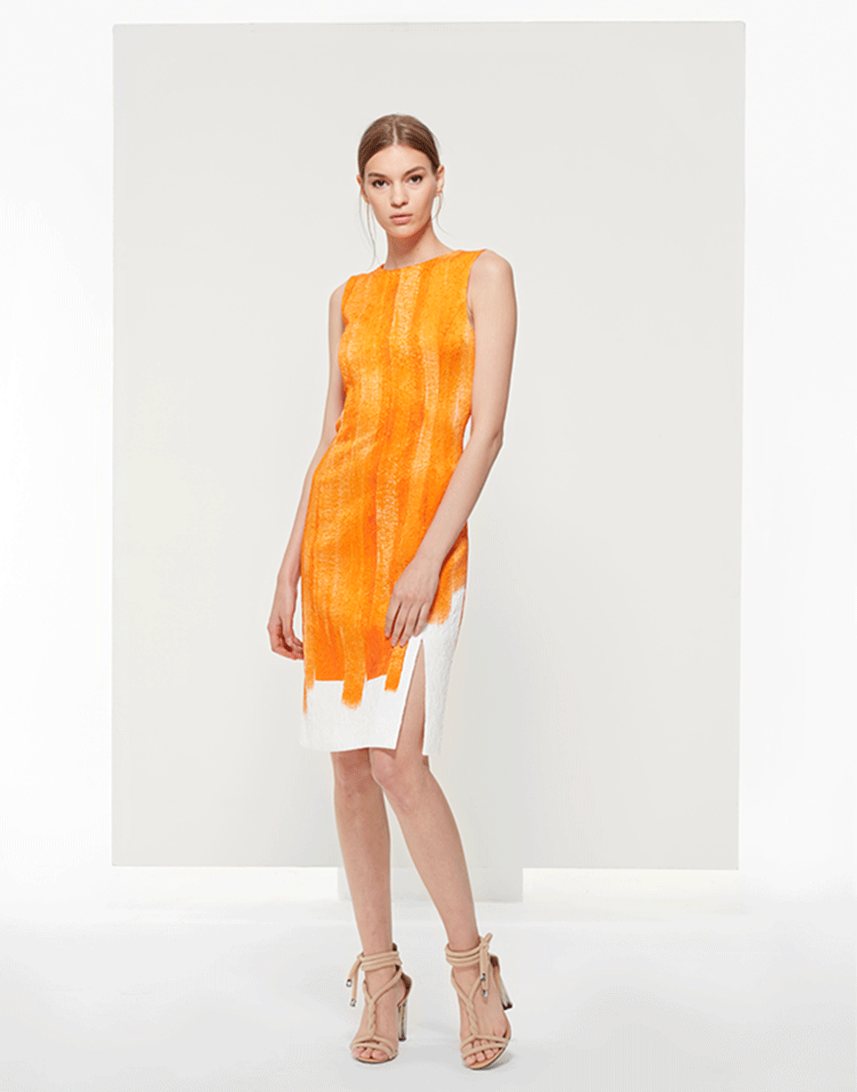 OSCAR DE LA RENTA-Slim Brush Stroke Printed Dress-