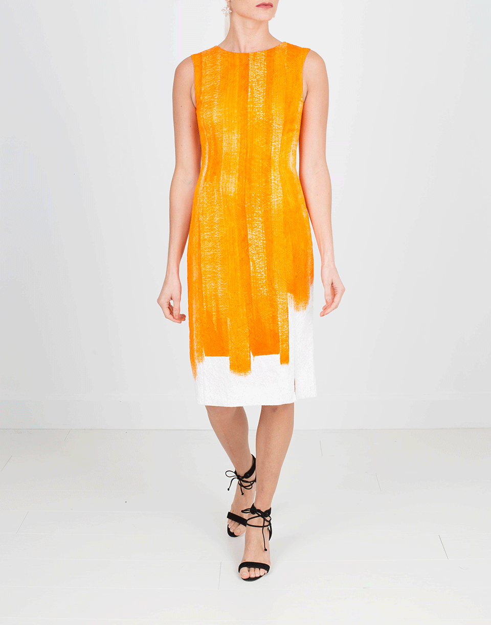 OSCAR DE LA RENTA-Slim Brush Stroke Printed Dress-