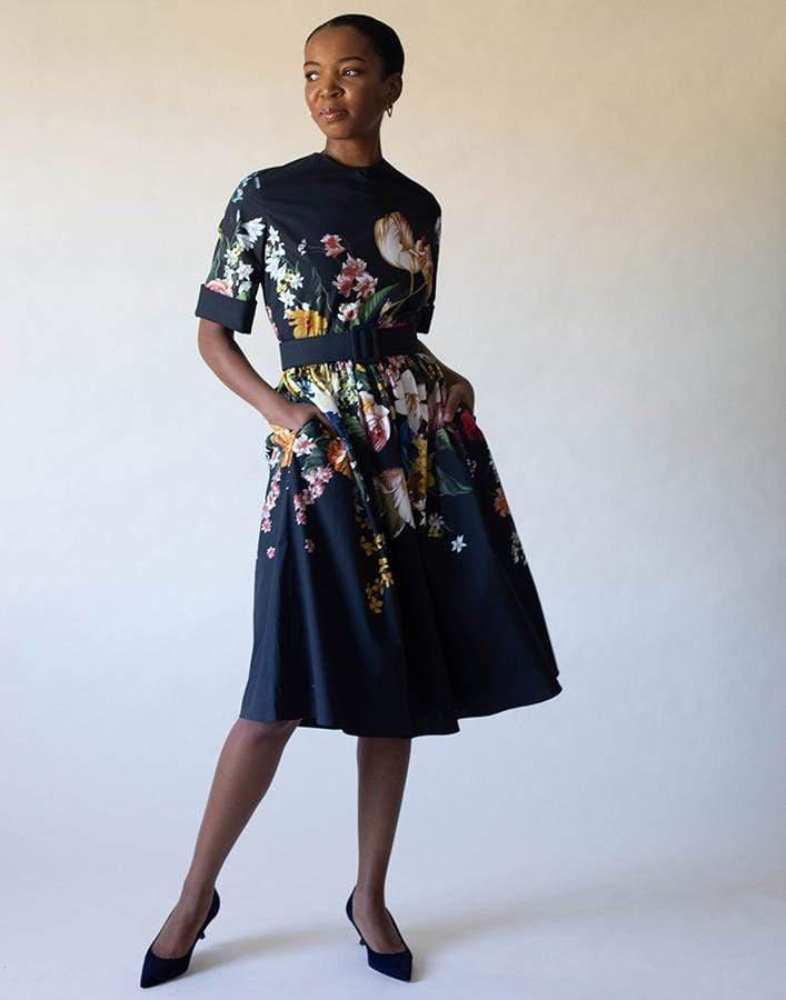 OSCAR DE LA RENTA-Cotton Floral Print Day Dress-