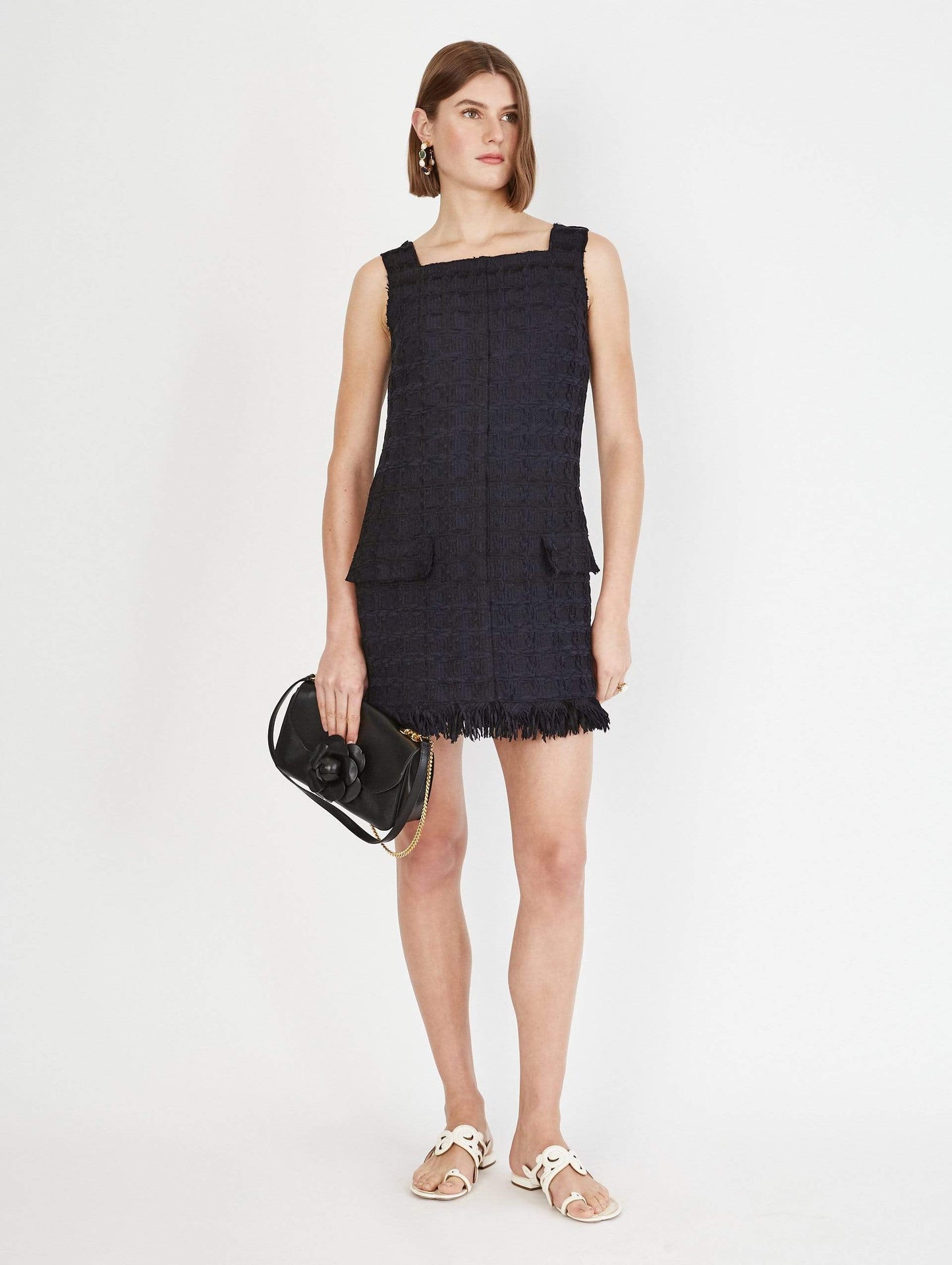 OSCAR DE LA RENTA-Sleeveless Square Neck Shift Dress-